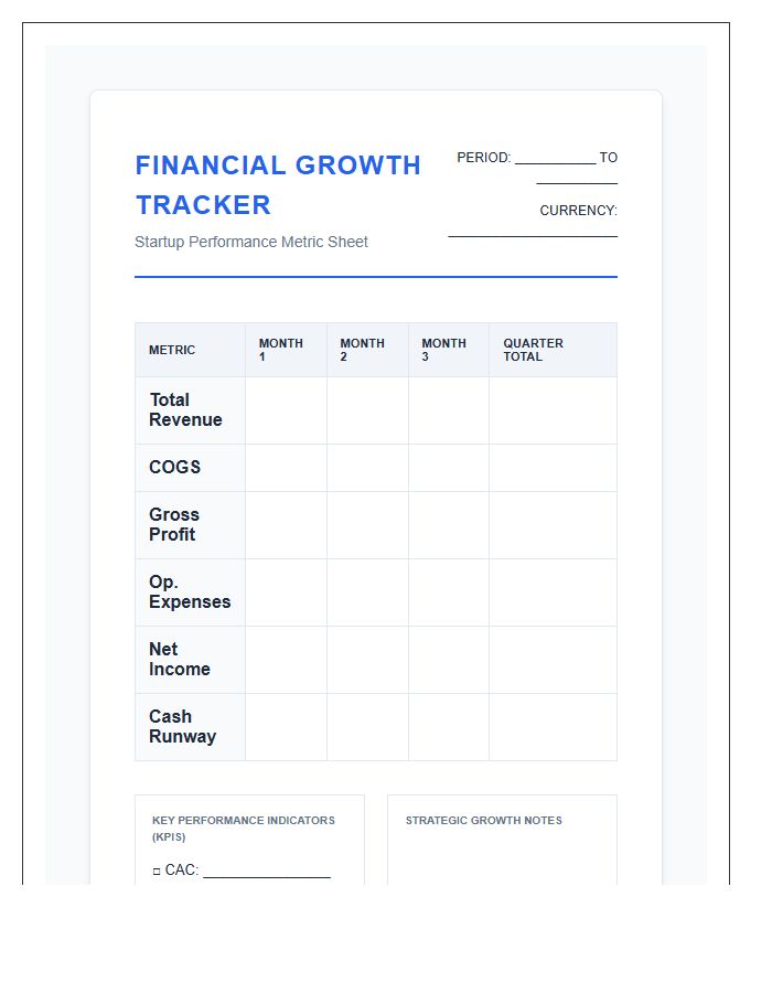 Startup Financial Growth Tracking Printable Chart