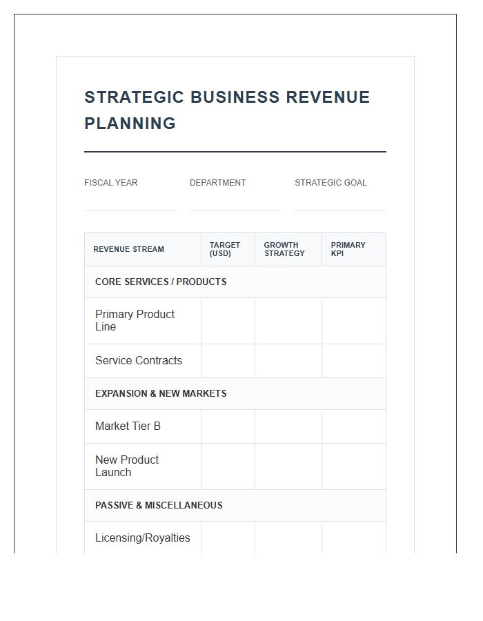Strategic Business Revenue Planning Printable Chart