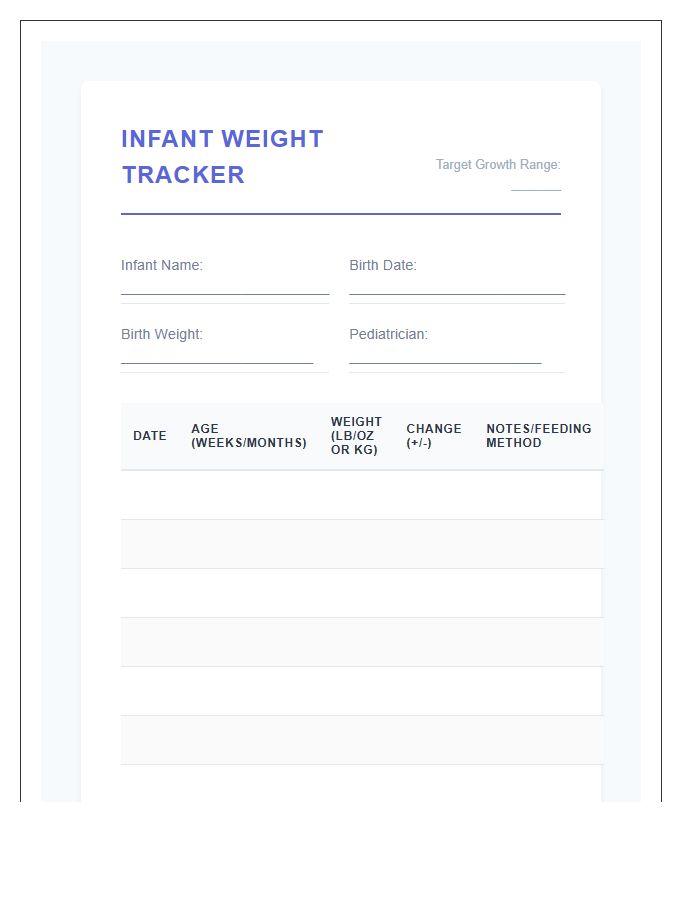 Home Infant Weight Tracking Printable Chart
