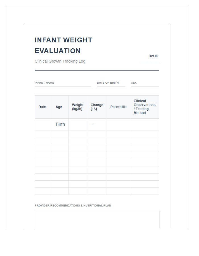 Medical Infant Weight Evaluation Printable Chart