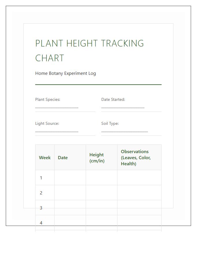 Home Botany Experiment Plant Height Printable Chart