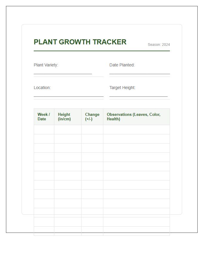 Vertical Plant Height Growth Printable Chart