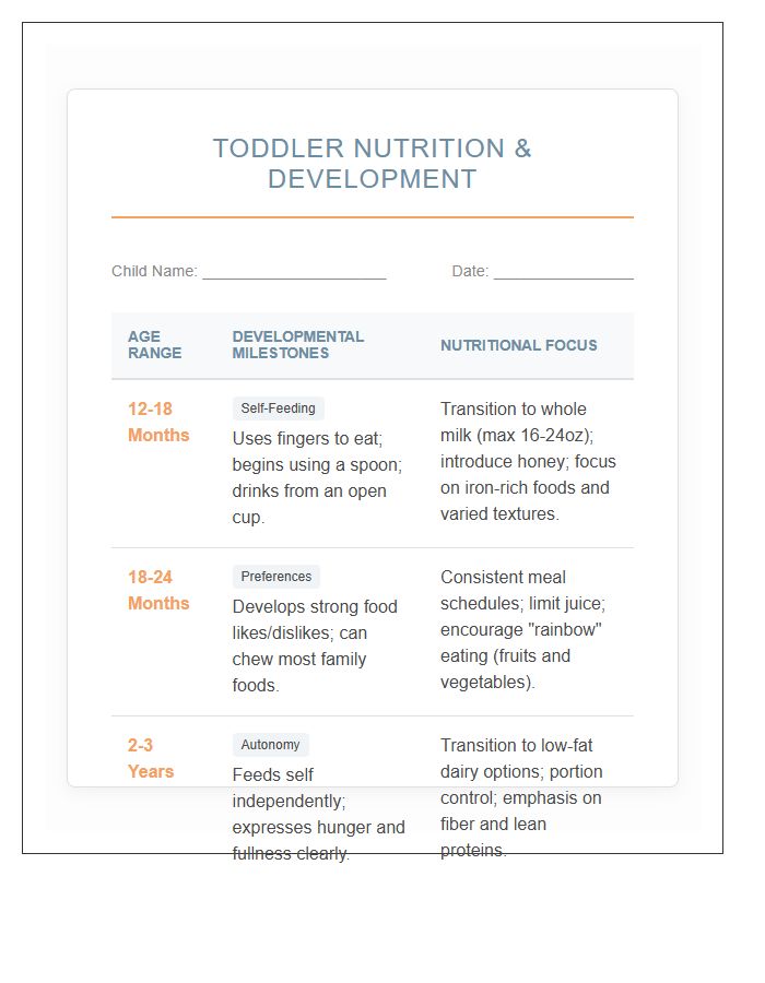 Toddler Nutrition Milestone Printable Chart