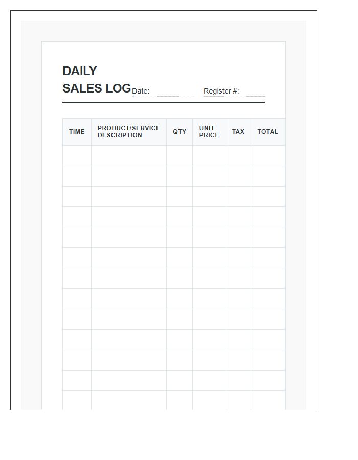 Daily Small Business Sales Monitoring Printable Chart