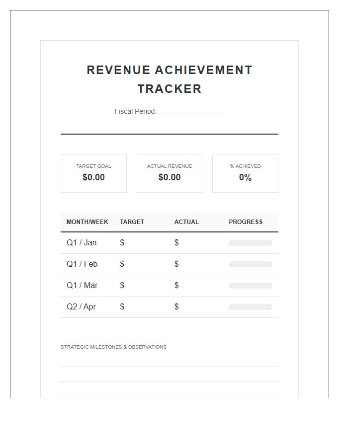Revenue Goal Achievement Small Business Printable Chart