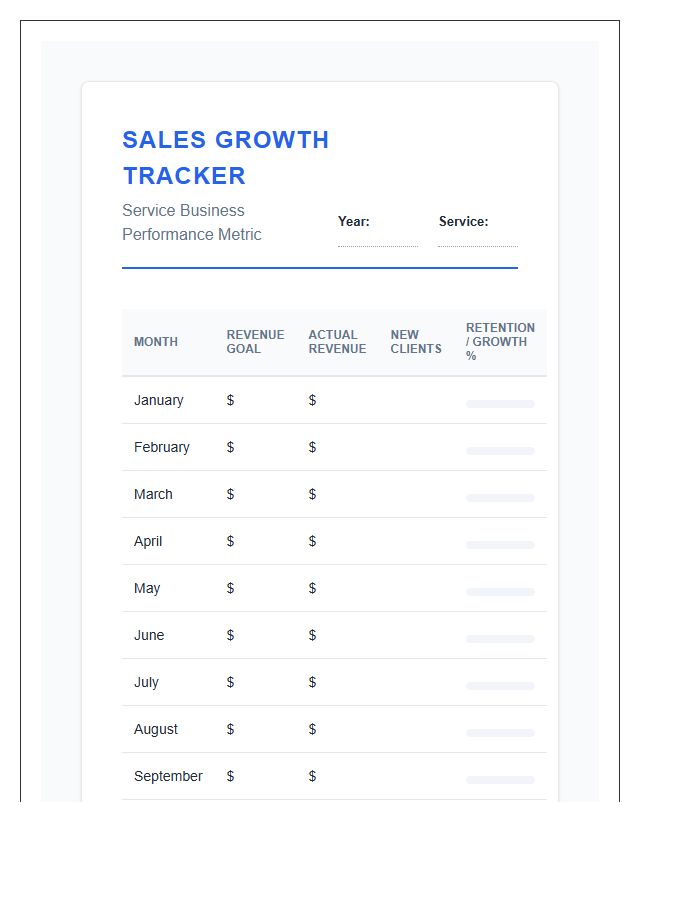 Service Based Business Sales Growth Printable Chart