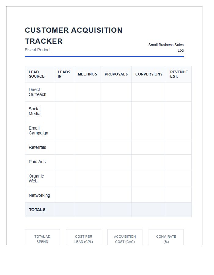 Small Business Customer Acquisition Sales Printable Chart