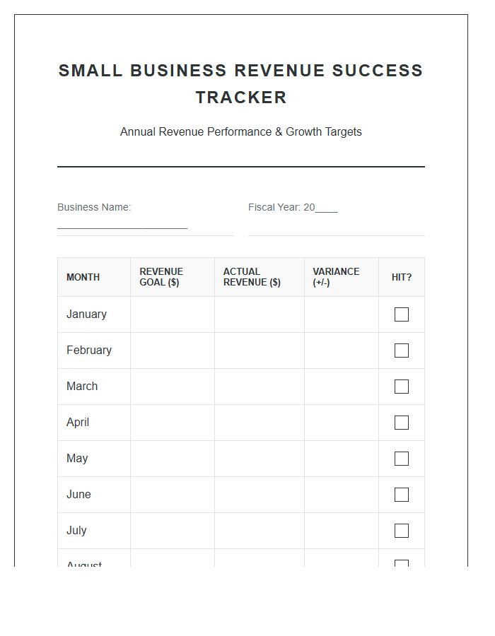 Small Business Revenue Success Printable Chart