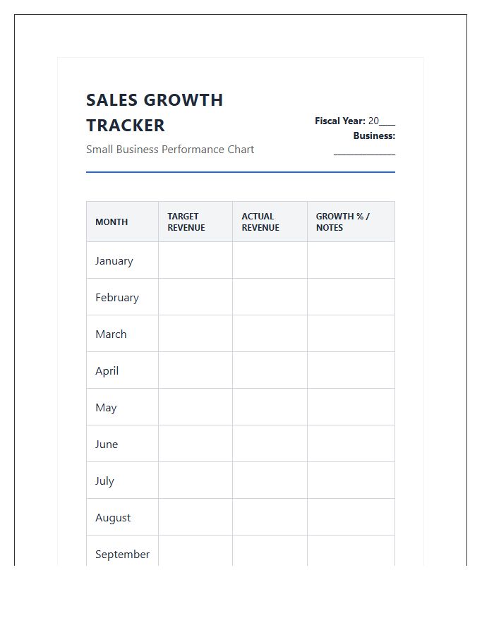 Small Business Sales Growth Printable Chart