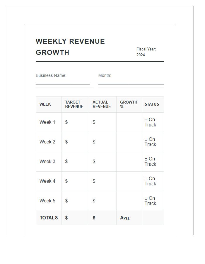 Weekly Small Business Revenue Growth Printable Chart