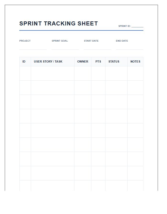 Agile Project Management Sprint Printable Chart