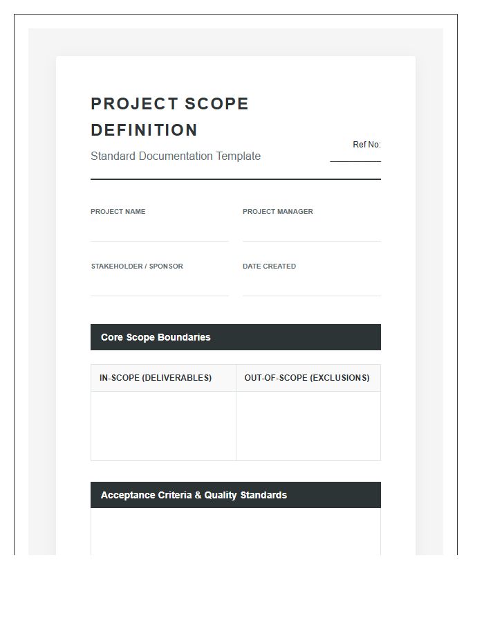Printable Project Management Scope Definition Chart