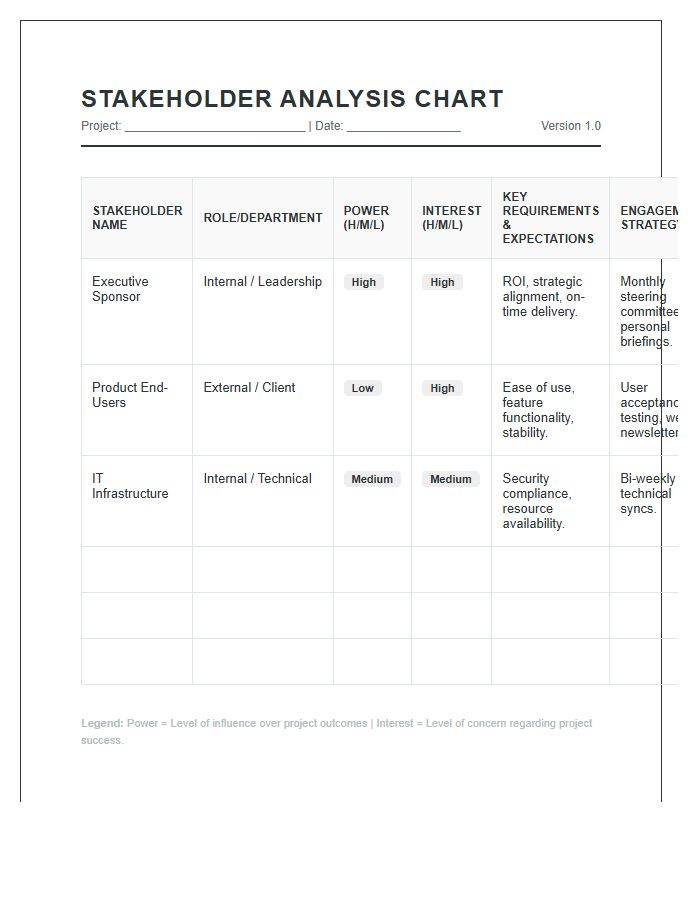 Printable Project Management Stakeholder Analysis Chart