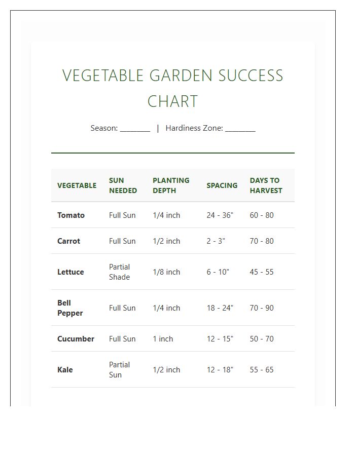Home Vegetable Garden Success Printable Chart