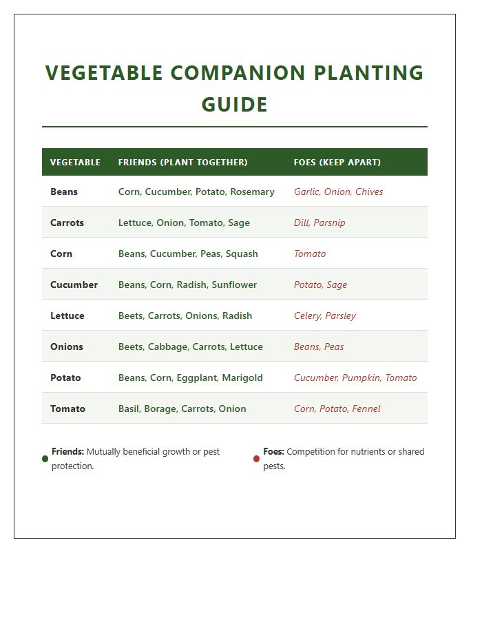 Vegetable Garden Companion Planting Printable Chart