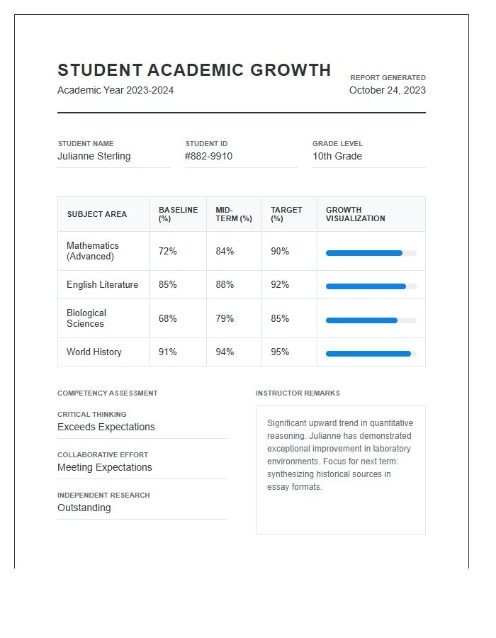 Comprehensive Performance Student Academic Growth Printable Chart