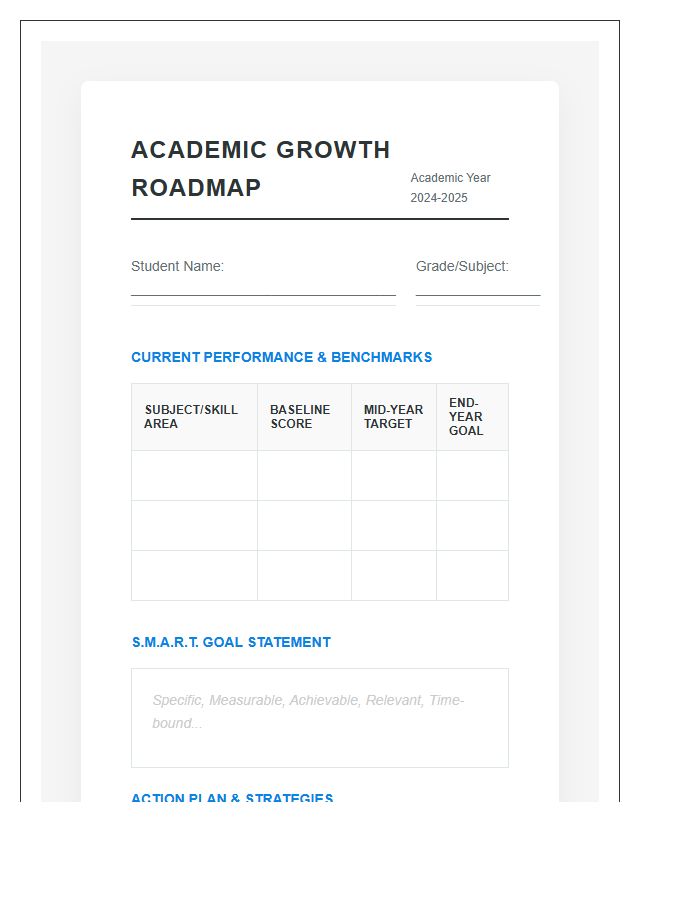 Goal Setting Student Academic Growth Printable Chart