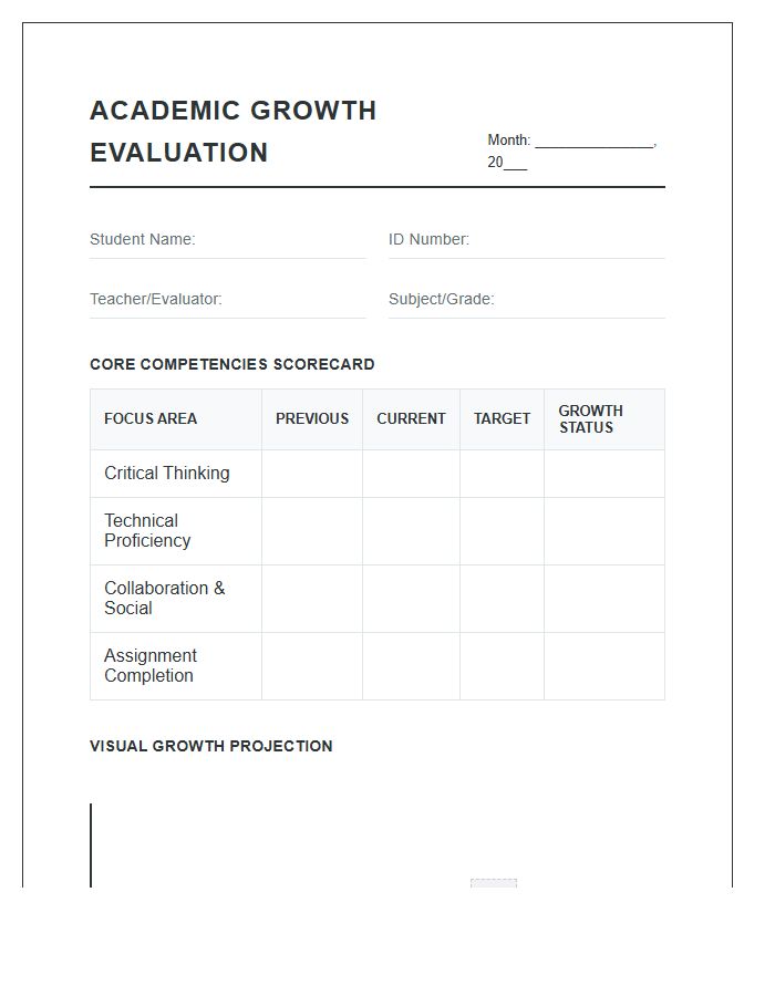 Monthly Evaluation Student Academic Growth Printable Chart