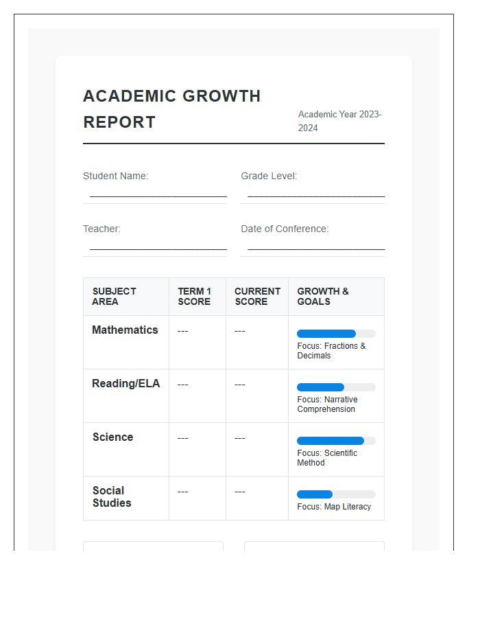 Parent Teacher Conference Student Academic Growth Printable Chart
