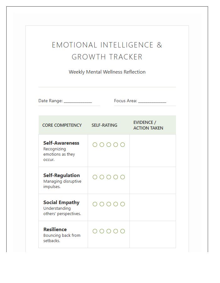Mental Wellness Emotional Intelligence Growth Printable Chart
