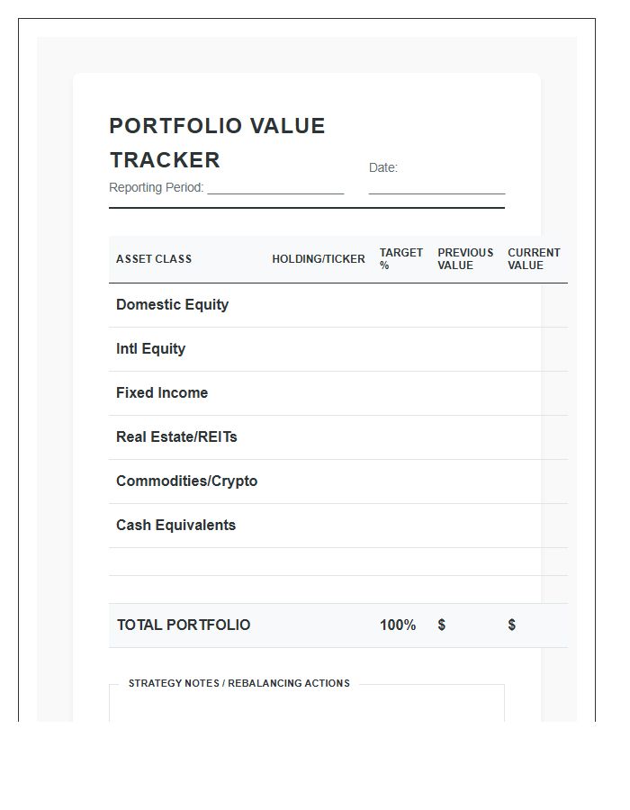 Diversified Portfolio Value Tracking Printable Chart
