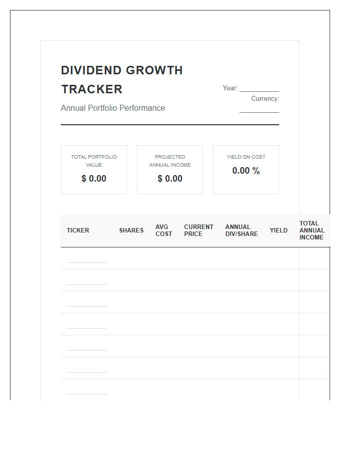 Dividend Income Portfolio Growth Printable Chart