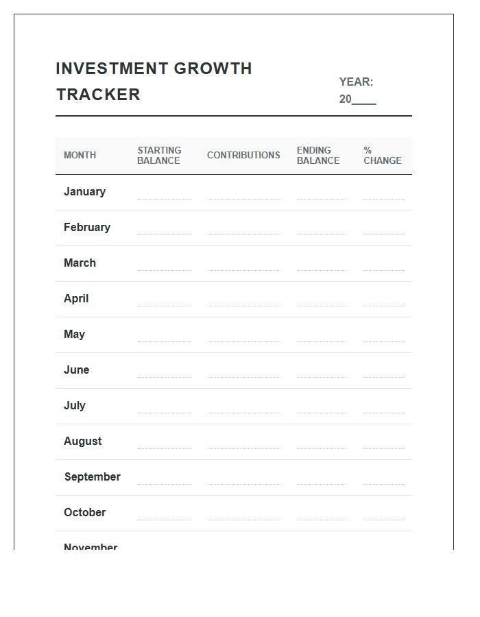 Monthly Investment Portfolio Increase Printable Chart