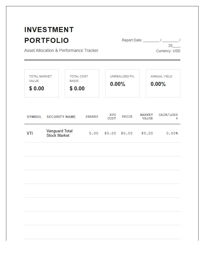 Stock Market Investment Portfolio Printable Chart