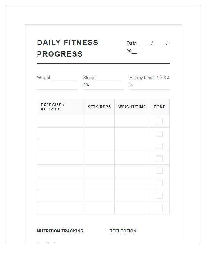 Daily Fitness Progress Printable Chart