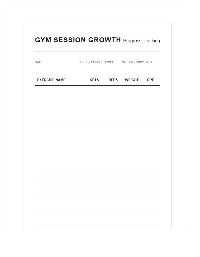 Gym Session Growth Printable Chart