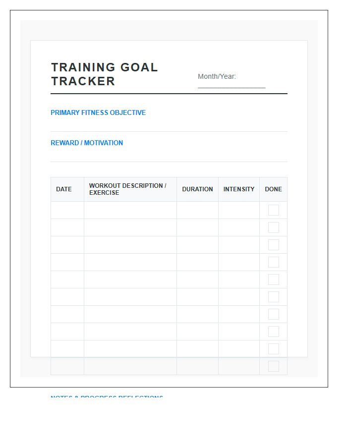 Personal Training Goal Printable Chart
