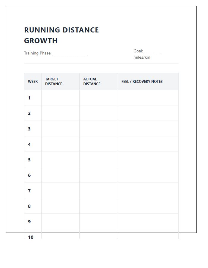 Running Distance Growth Printable Chart