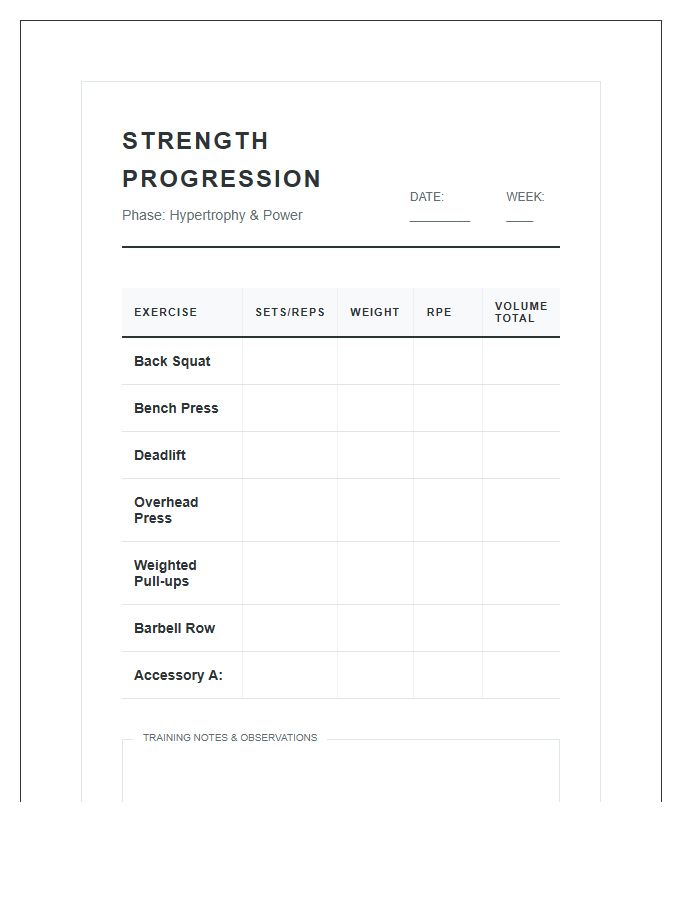 Strength Training Growth Printable Chart