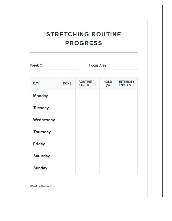 Stretching Routine Progress Printable Chart