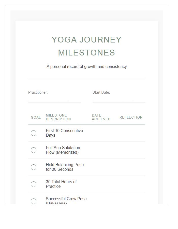 Yoga Practice Milestone Printable Chart
