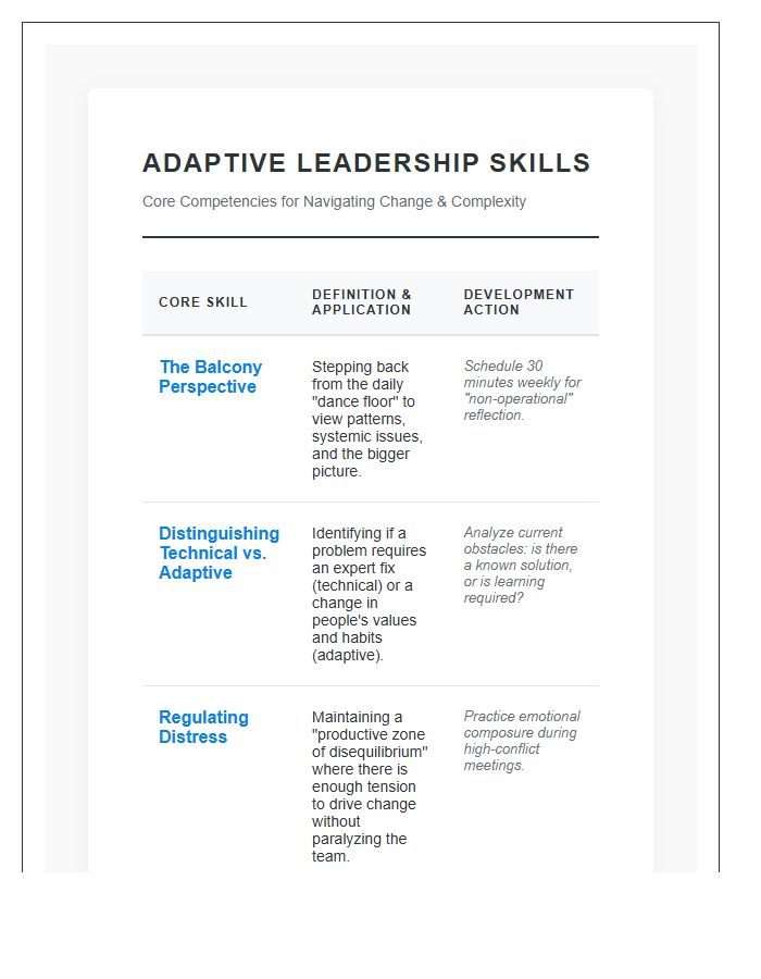 Adaptive Leadership Skills Printable Chart