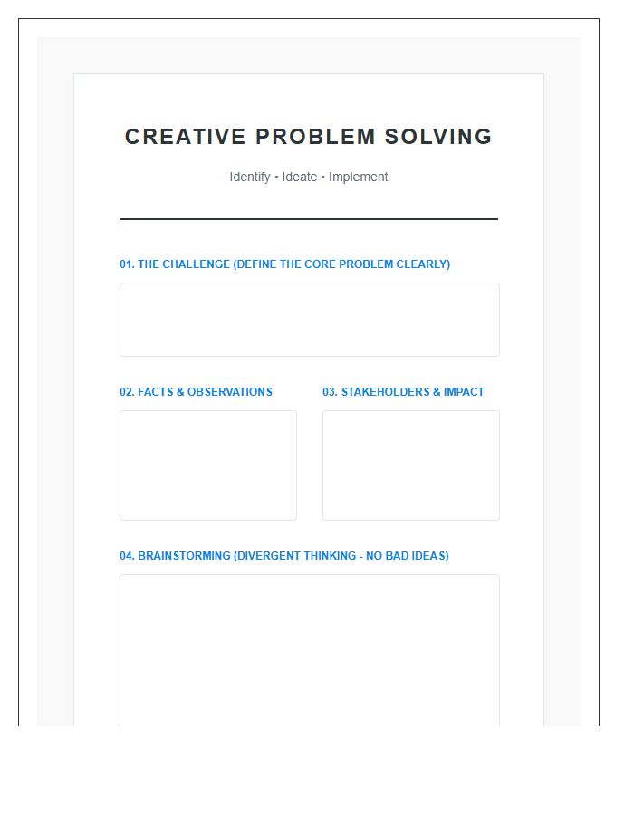 Creative Problem Solving Printable Chart