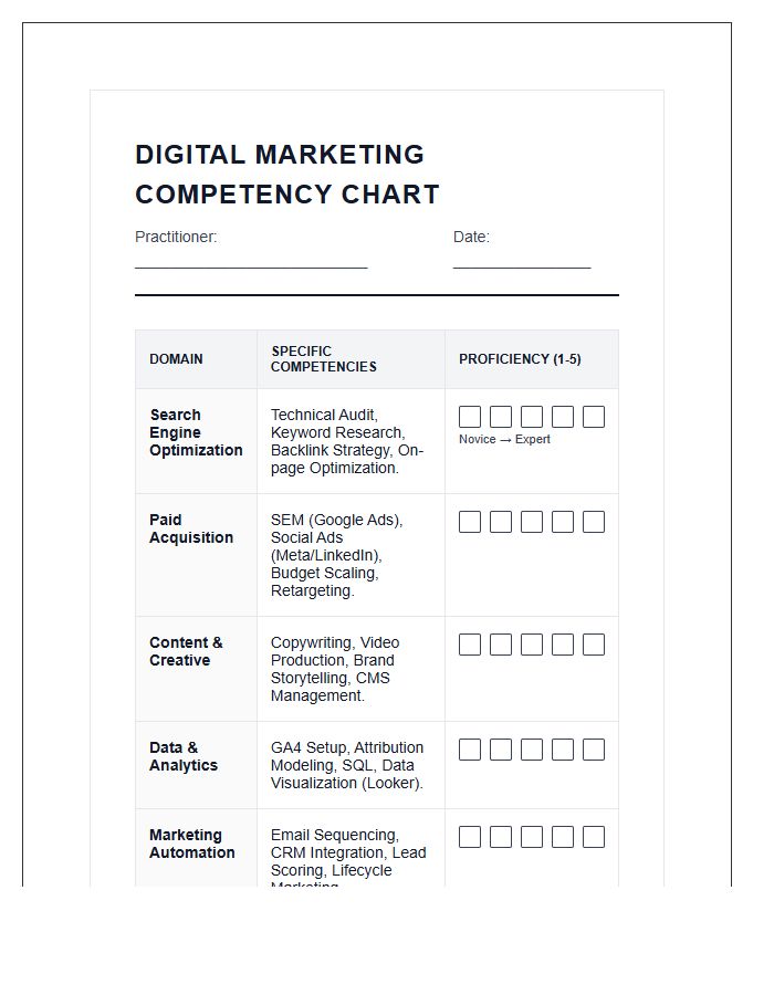 Digital Marketing Competency Printable Chart