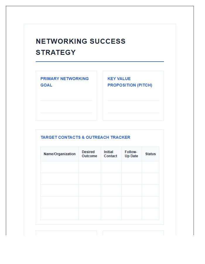 Networking Success Strategy Printable Chart