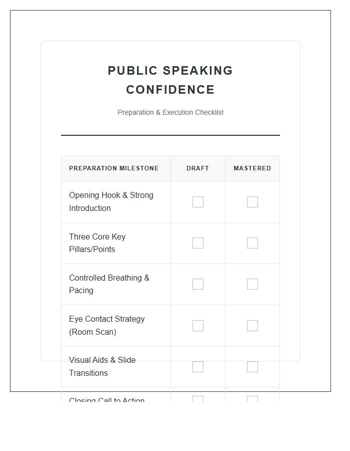 Public Speaking Confidence Printable Chart