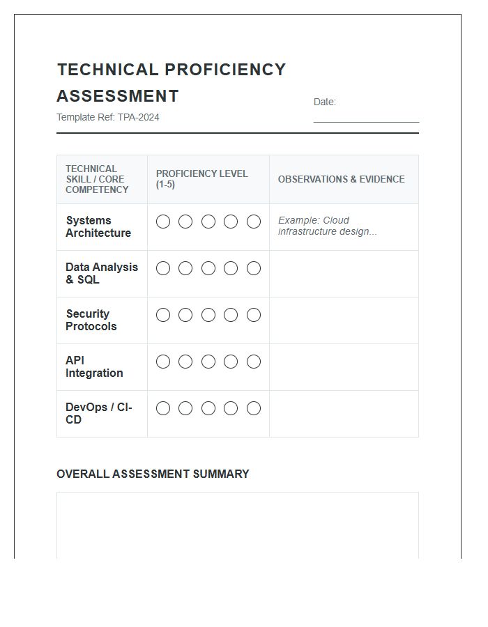 Technical Proficiency Assessment Printable Chart