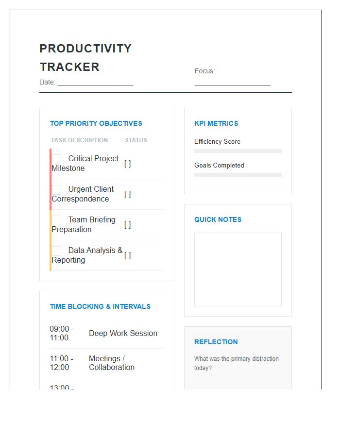 Workplace Productivity Improvement Printable Chart