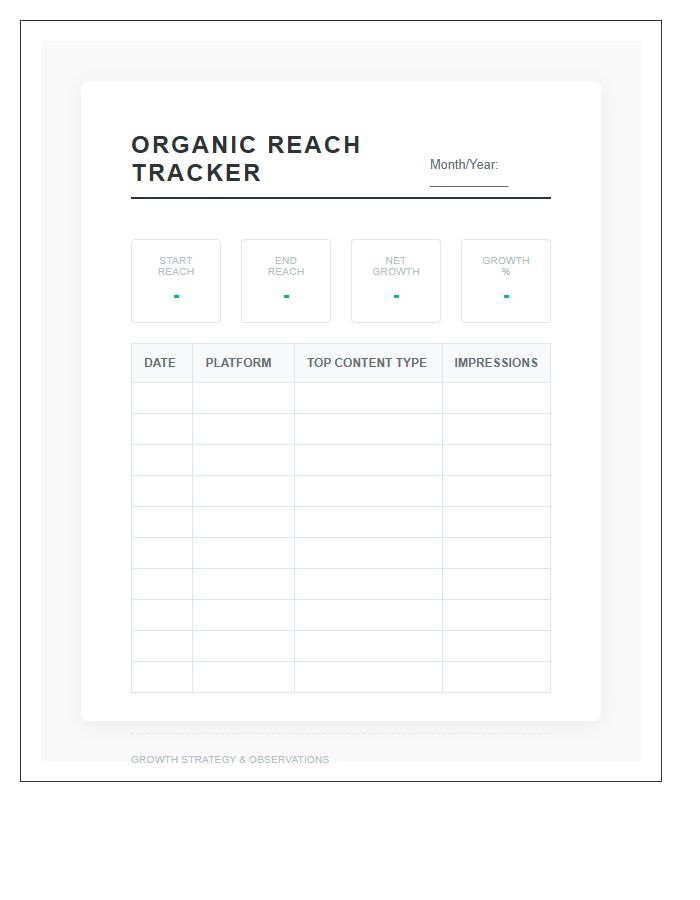 Organic Reach Growth Printable Chart