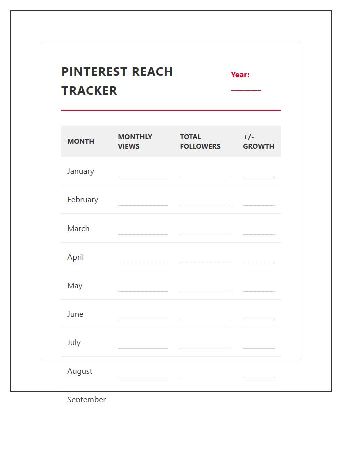 Pinterest Monthly Reach Printable Chart