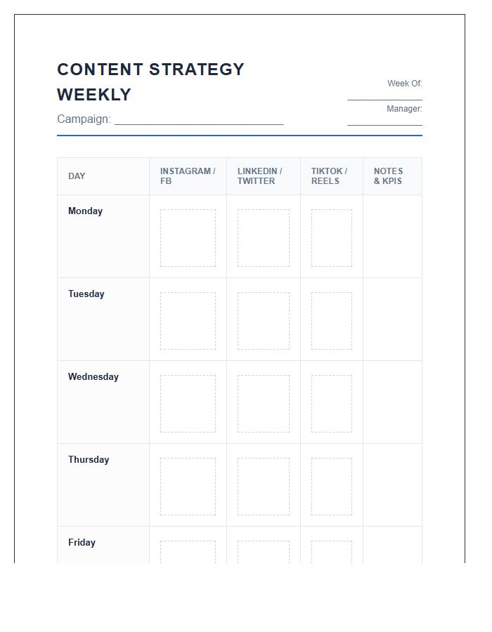 Professional Social Media Printable Chart