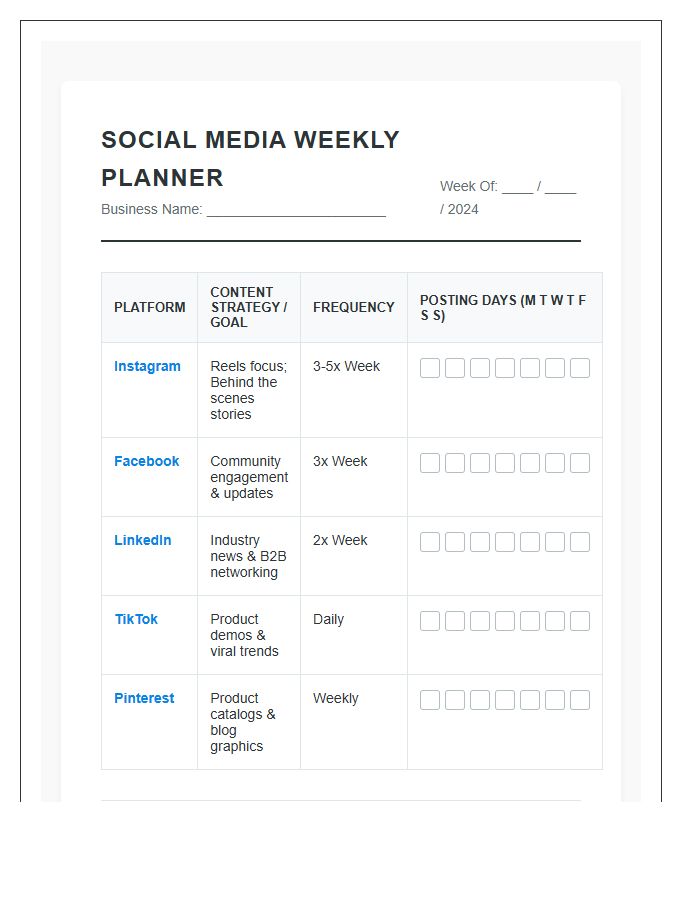 Small Business Social Media Printable Chart