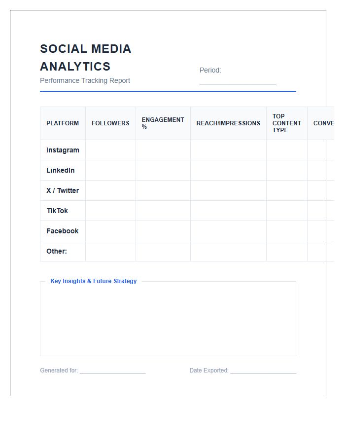 Social Media Analytics Printable Chart