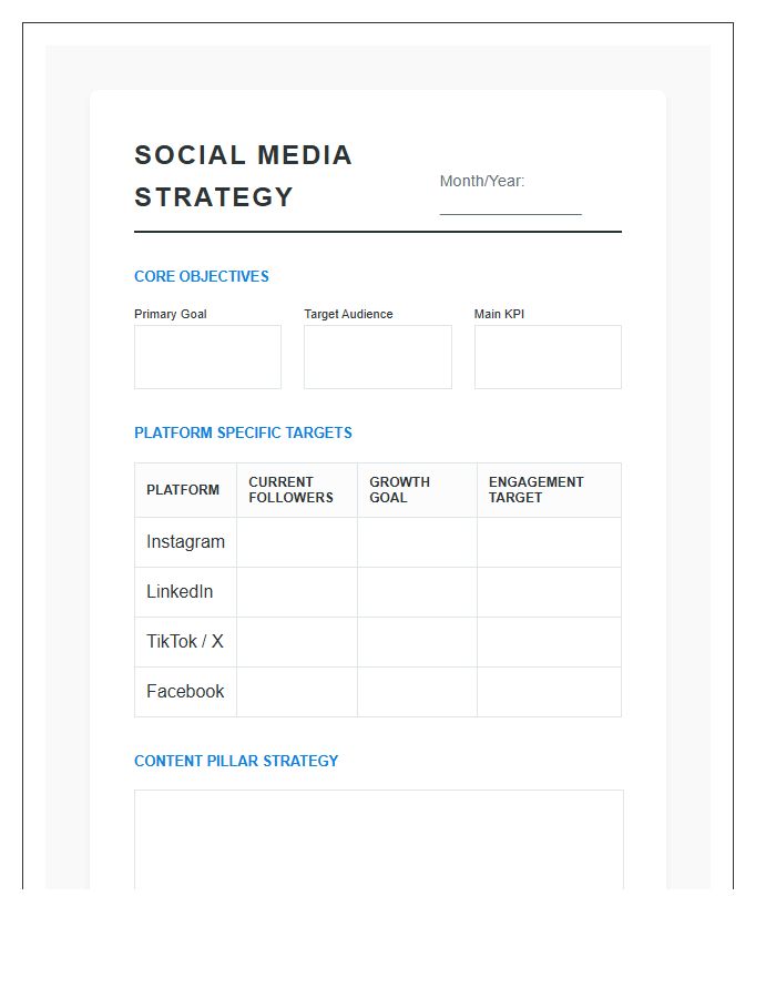 Social Media Goal Setting Printable Chart
