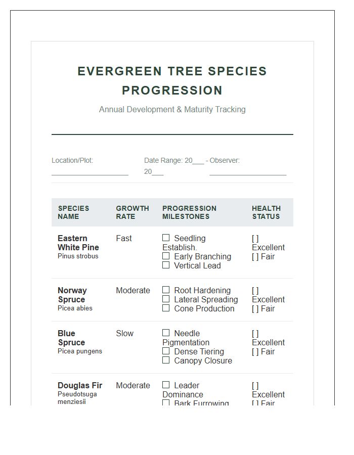 Evergreen Tree Species Progression Printable Chart