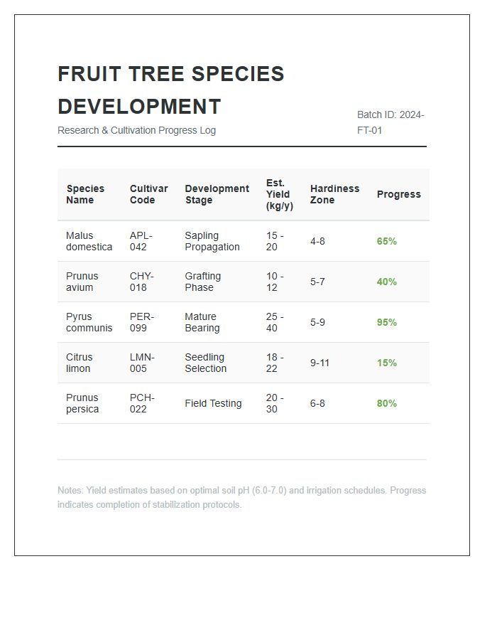 Fruit Tree Species Development Printable Chart